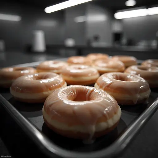Fresh Krispy Kreme donuts placed on an electric warming tray